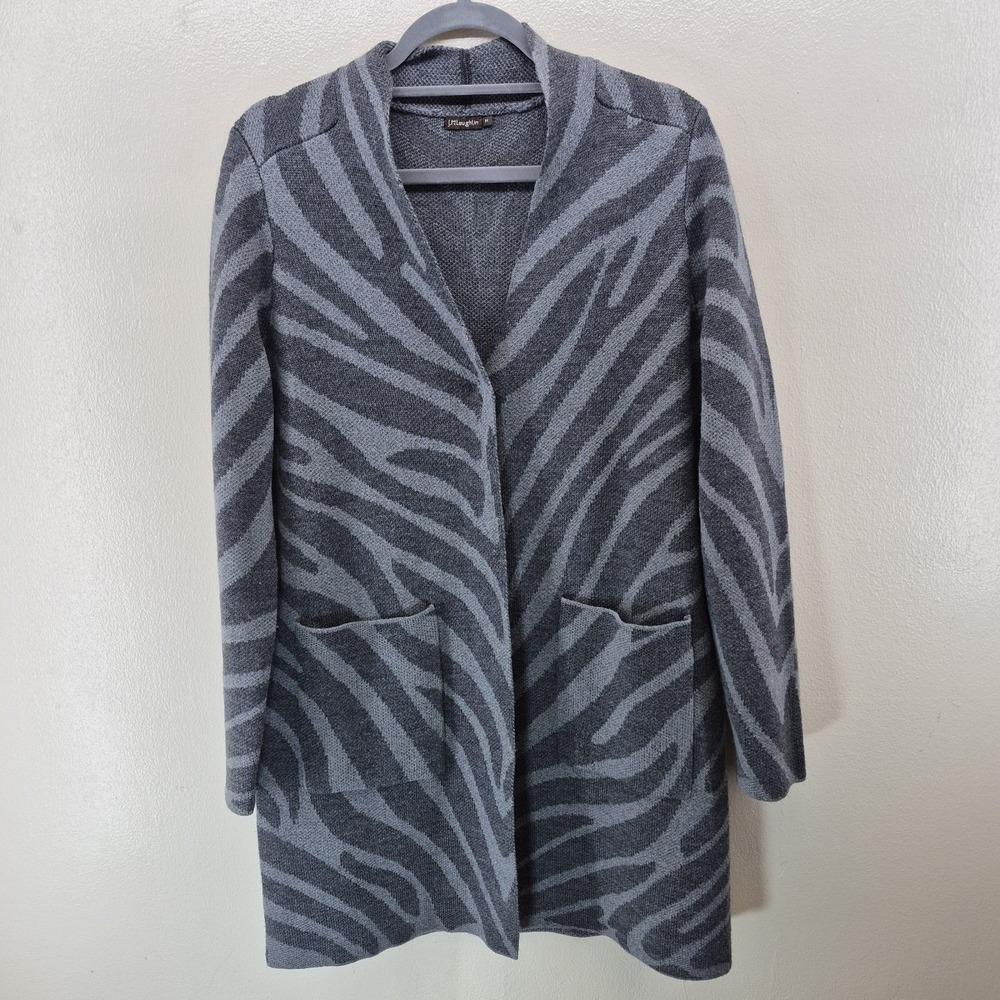 J Mclaughlin Sweater Cardigan‎ Womens Medium Wool Blend Gray Zebra Hallie